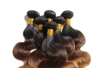 Body wavy black to brown to golden blonde three tone ombre human hair weaves extensions bundles