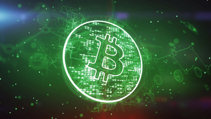 Innovative Bitcoin in Dark Green Backdrop