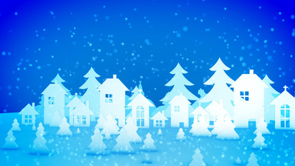 Fototapeta na wymiar Christmas paper houses under beautiful snow