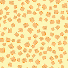 Seamless pattern with pieces of cheese on yellow background