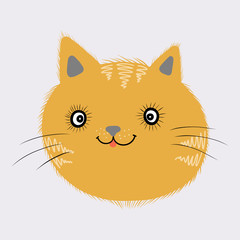 Little ginger kitten on a gray background. Vector isolated illustration