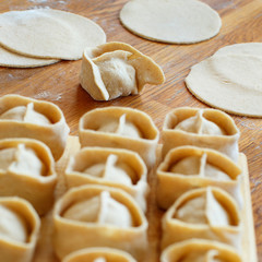 Preparation of dumplings manti