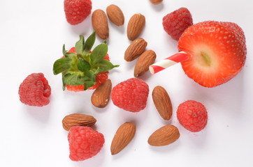 strawberries, raspberries and almond