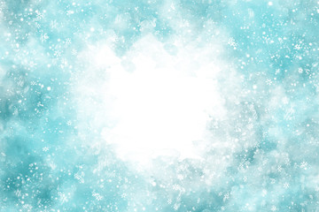 Winter blue watercolor background with snow
