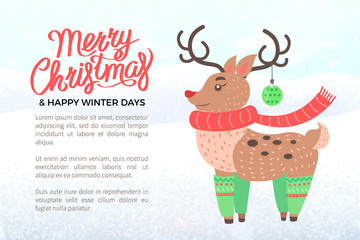 Merry Christmas Holiday Banner with Deer in Scarf