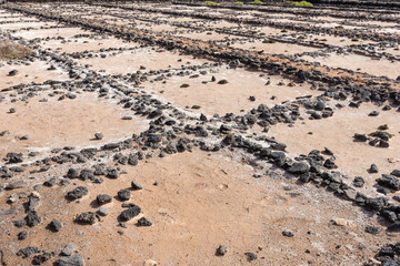 Old disused salt works in Lanzarote. Salinas de Janubio. Canary Islands. Spain