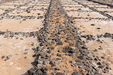 Old disused salt works in Lanzarote. Salinas de Janubio. Canary Islands. Spain