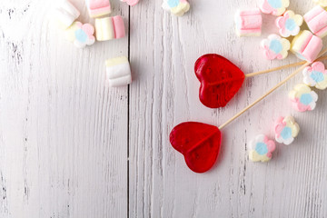 Colorful marshmallow on white background, sweets concept