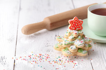 Cookies Christmas tree on a white background, place for text