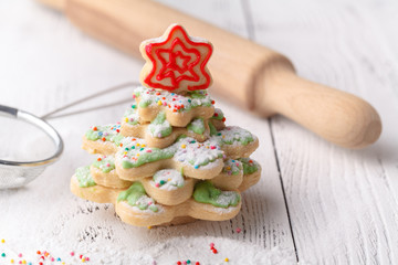 Ginger Cookies in shape of pine tree on Christmas Table