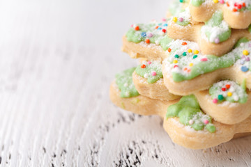 Cookies Christmas tree on a white background, place for text