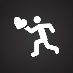 Running man with heart icon on black background for graphic and web design, Modern simple vector sign. Internet concept. Trendy symbol for website design web button or mobile app