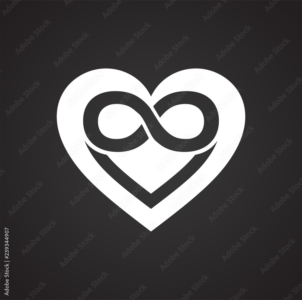 Poster infinity heart icon on black background for graphic and web design, modern simple vector sign. inter