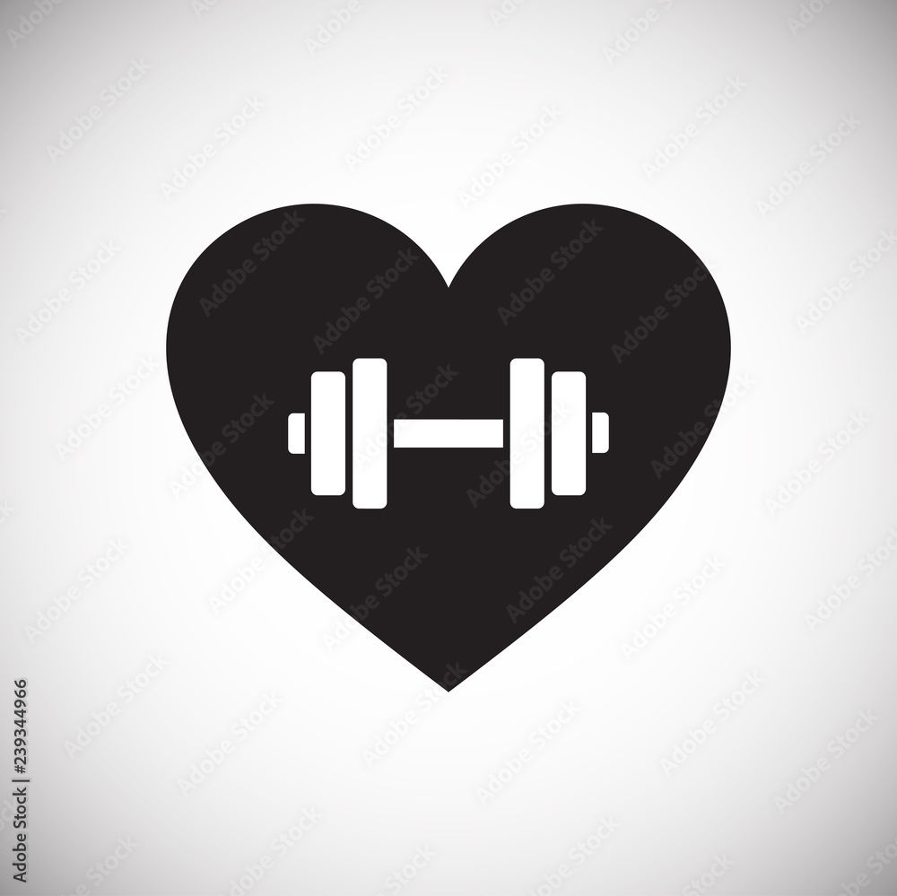 Poster heart with dumbbell icon on white background for graphic and web design, modern simple vector sign. 