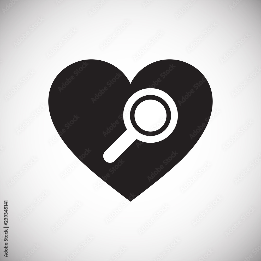 Poster heart love search icon on white background for graphic and web design, modern simple vector sign. in