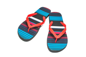 Colorful stripe flip flops isolated on white background