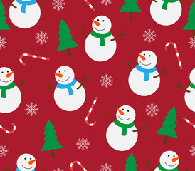 Fototapeta na wymiar Christmas seamless pattern with snowman and snowflakes. - Vector illustration