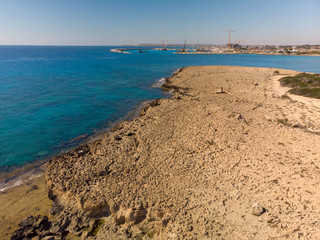Coastline with pier under construction near Ayia Napa, Cyprus