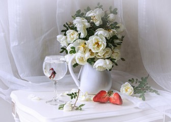 Still life with bouquet wild roses