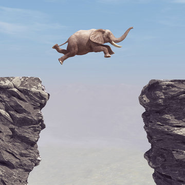 A Elephant Jumping Over A Chasm.