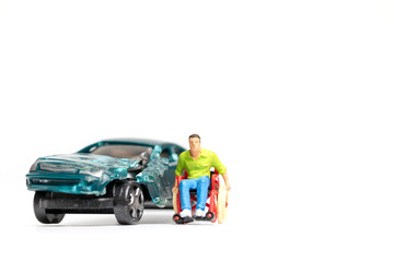 Man on wheelchair and car wreck , Don't drink and drive concept.