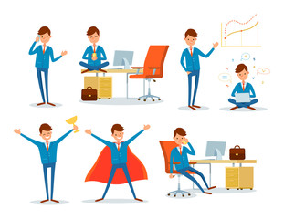 Man Working in Office, Business Superman Male Hero