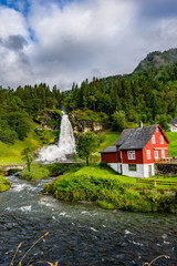 Fototapeta na wymiar norwegian waterfall of steinsdalsfossen