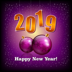Violet baubles and 2019 New Year numbers