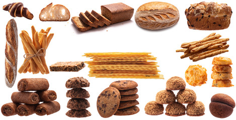 Homemade freshly backed products isolated on white background with copy space