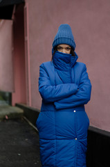 shopping, street fashion, style, people concept - model woman posing for photo outdoor. Stylish...