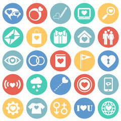 Fototapeta premium Valentines day icons set on color circles background for graphic and web design, Modern simple vector sign. Internet concept. Trendy symbol for website design web button or mobile app