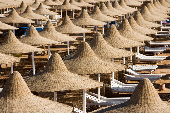 Beach umbrellas, Egypt, North Africa, Africa