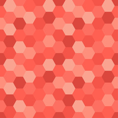 Fototapeta na wymiar Geometric seamless abstract background with hexagon shapes as mosaic pattern in 2019 color living coral