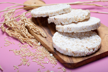 Round crispy rice crackers, dietary concept and healthy vegetarian food