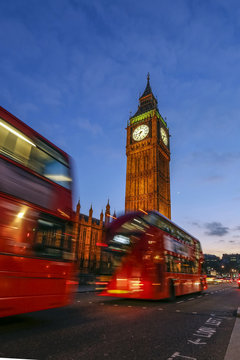 Typical double decker bus and Big Ben, Westminster, London, England, United Kingdom, Europe