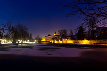 Winter night in Ceske Budejovice at Christmas time.