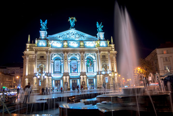 Lviv, Ukraine - September 30, 2016: Lviv Opera House in the evening, Ukraine