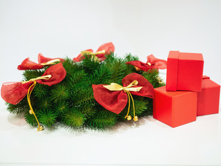 New Year's composition  close-up view.  Light background with  place for text.