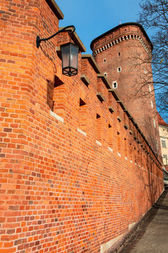 Fortress wall of Wawel Castle in Krakow
