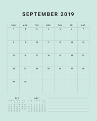 September 2019 desk calendar vector illustration
