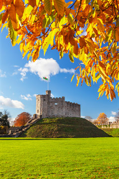 Norman Keep Castle, Autumn, Cardiff Castle, Wales, UK