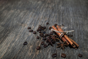 cinnamon stick on old wooden background
