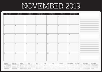 November 2019 desk calendar vector illustration