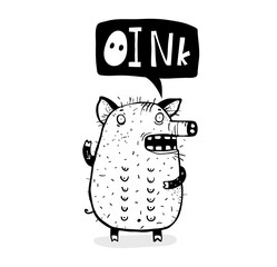 Oink Saying Funny Pig Cartoon