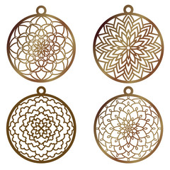 A set of laser cut openwork christmas decoration vector design. Laser cutting template for xmas tree. Merry Christmas decoration symbol for  cutting paper, wood and metal. Tree ball with lace pattern. - 239356743