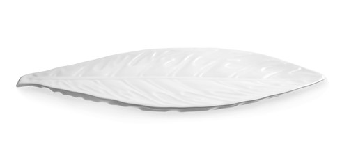 Fototapeta na wymiar Decorative plate in shape of leaf on white background