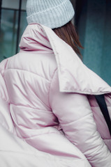 shopping, street fashion, style, people concept - model woman posing for photo outdoor. stylish...