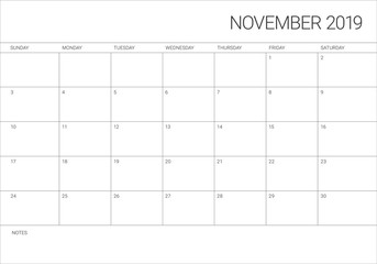 November 2019 desk calendar vector illustration