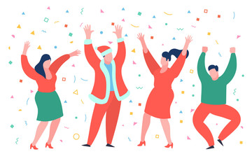 Funny mini business people dancing in near suites. New Year business concept.