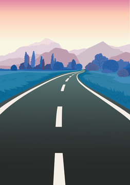 Road Trip Flat Hand Drawn Vector Illustration